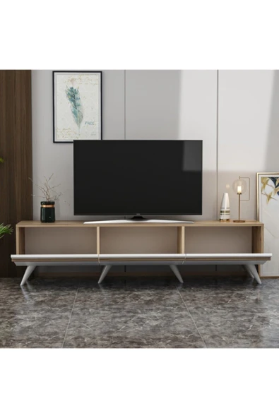 Meltem Çelik - BMdekor Tv Sehpası Volan Beyaz Safir Meşe 180 Cm - 3