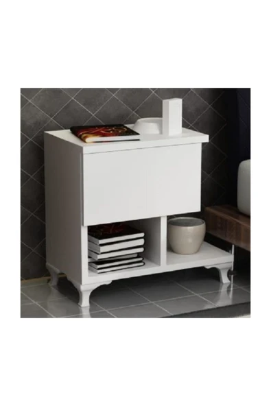 BMdekor Komodin Cast Tek Çekmece Beyaz