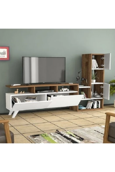 BMdekor Tv Ünitesi Beyaz Ceviz 177 Cm - Resim 2