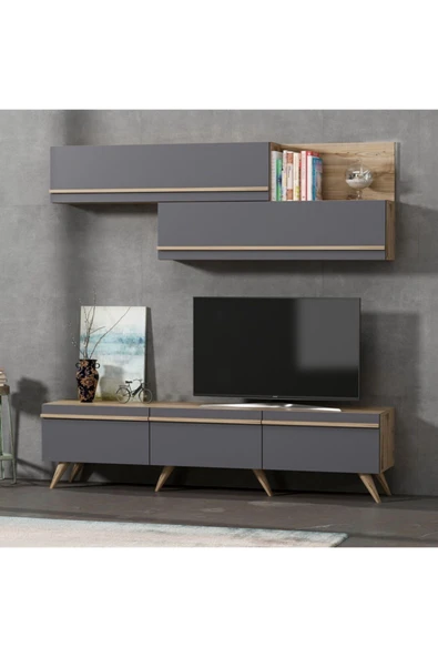BMdekor Tv Ünitesi Asil Antrasit Meşe 180 Cm - Resim 2