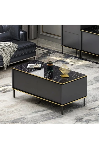 Meltem Çelik - BMdekor Orta Sehpa Kozan Antrasit Gold ürün görseli