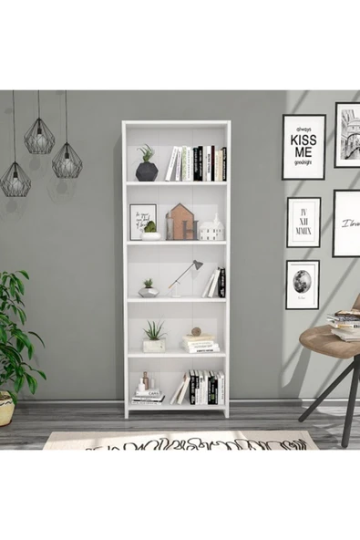 BMdekor Lilium 5 Raflı Dekoratif Kitaplık Beyaz ürün görseli
