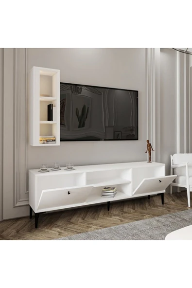 Meltem Çelik - BMdekor TV Ünitesi Cunda Beyaz LED Işıklı 150 cm - Resim 3