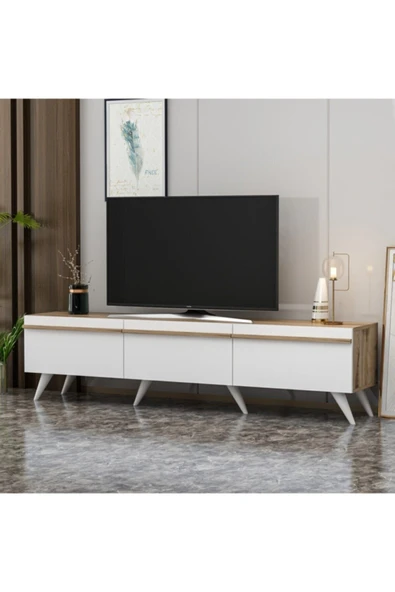 Meltem Çelik - BMdekor Tv Sehpası Volan Beyaz Safir Meşe 180 Cm - 2
