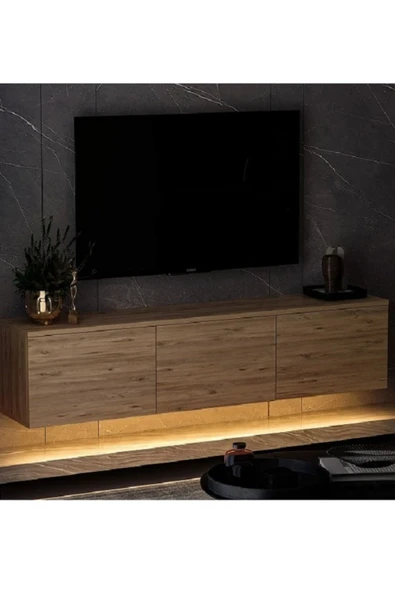 Meltem Çelik - BMdekor Tv Sehpası Norm Duvara Monte Atlantikçam Led Işıklı 160 Cm - Resim 2