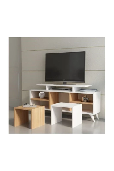 BMdekor Tv Ünitesi Kervan Beyaz Teak - Resim 2