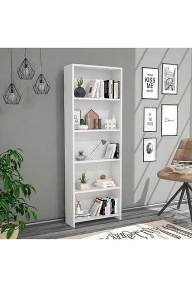 BMdekor Lilium 5 Raflı Dekoratif Kitaplık Beyaz - Resim 2