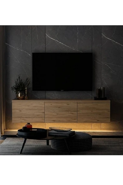 Meltem Çelik - BMdekor Tv Sehpası Norm Duvara Monte Atlantikçam Led Işıklı 160 Cm ürün görseli