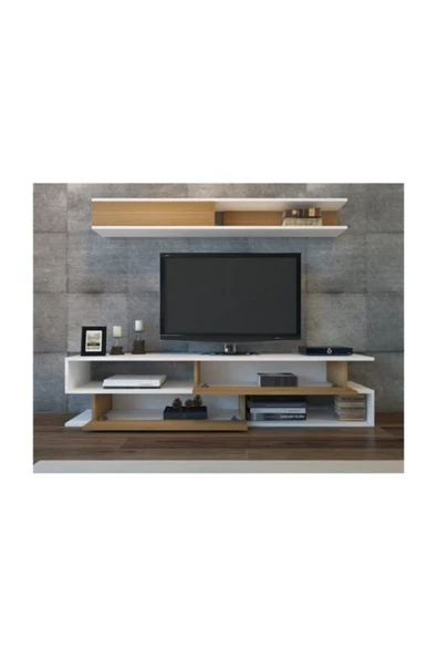 BMdekor Tv Ünitesi Söz Beyaz Teak - Resim 2