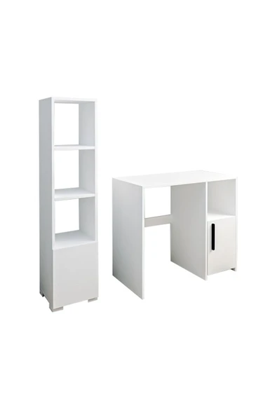 Meltem Çelik - BMdekor Çalışma Masası ve Kitaplık Set Kutay Beyaz - 4