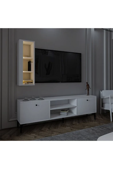 Meltem Çelik - BMdekor TV Ünitesi Cunda Beyaz LED Işıklı 150 cm - Resim 4