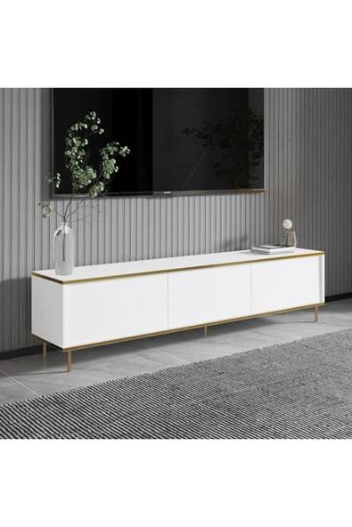 Meltem Çelik - BMdekor TV Sehpası Kozan Beyaz Gold 180 cm