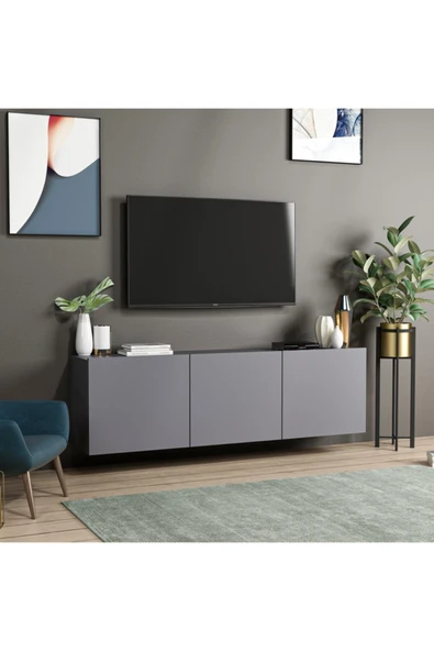 BMdekor Tv Sehpası Duvara Asma Wishe Antrasit 150 Cm - 2