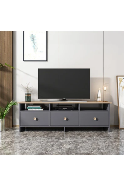BMdekor Tv Sehpası Ozan Antrasit Meşe 150 Cm - 1