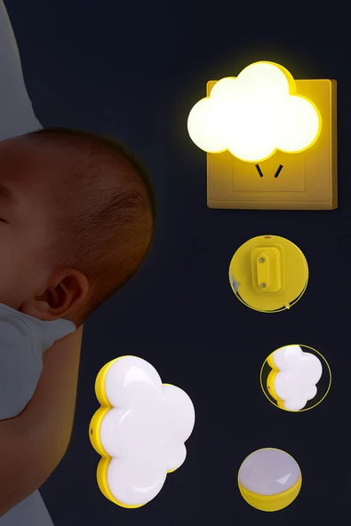 Bulut Şekilli Priz Gece Lambası LED Işık Otomatik Sensörlü Bebek ve Çocuk Odası Işığı - 1