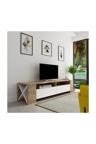 BMdekor Tv Ünitesi Sasa Beyaz Ceviz Cv202 - Resim 2