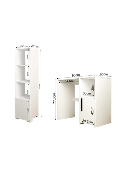 Meltem Çelik - BMdekor Çalışma Masası ve Kitaplık Set Kutay Beyaz - 5