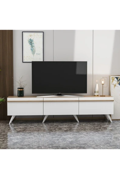 Meltem Çelik - BMdekor Tv Sehpası Volan Beyaz Safir Meşe 180 Cm - 1