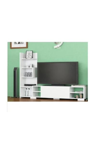 BMdekor Tv Ünitesi Perde Kitaplıklı Beyaz 120 Cm ürün görseli