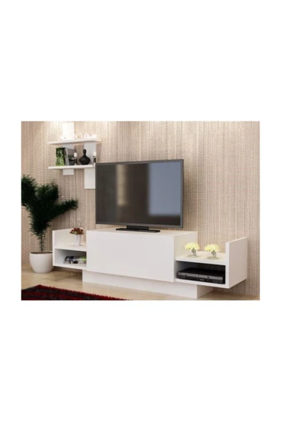 BMdekor Tv Ünitesi Mürdüm Raflı Beyaz 120 Cm - 3