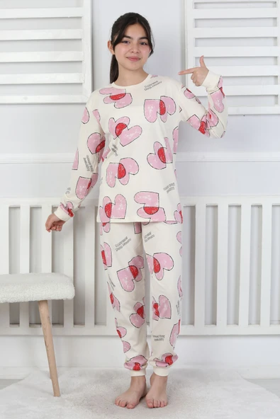Tangled Hearts Desenli Kız Çocuk Pijama Takımı 8-13 - Resim 5