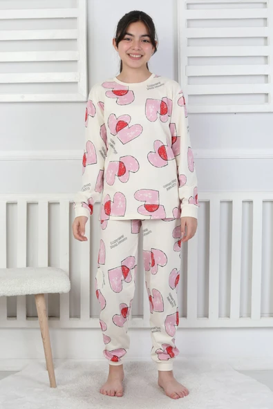 Tangled Hearts Desenli Kız Çocuk Pijama Takımı 8-13 - Resim 7