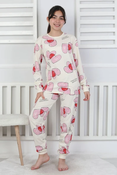 Tangled Hearts Desenli Kız Çocuk Pijama Takımı 8-13 - Resim 6