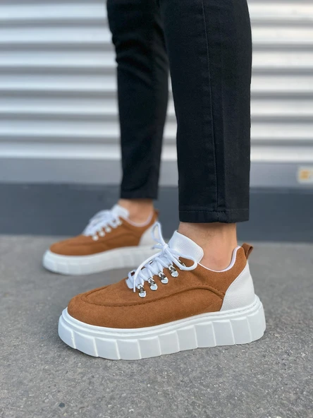 JY010 Cloud Bağcıklı Süet Erkek Günlük Sneaker Ayakkabı SBT - Taba/Beyaz - 2