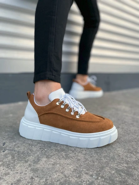 JY010 Cloud Bağcıklı Süet Erkek Günlük Sneaker Ayakkabı SBT - Taba/Beyaz - 1
