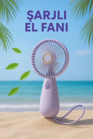 Şarjlı Sessiz Güçlü El Fanı Mini Taşınabilir USB Vantilatör 5 Pervaneli Fan