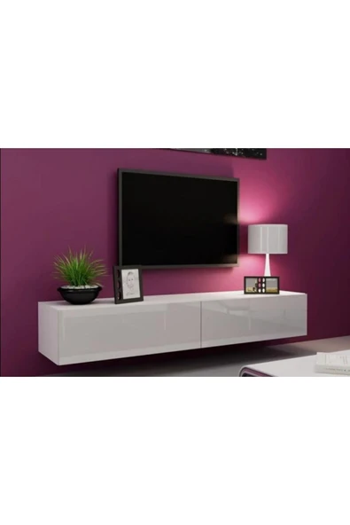 MAC DİZAYN Fasalis Alt Modül Tv Ünitesi Tv Sehpası 140 Cm Parlak Beyaz ürün görseli