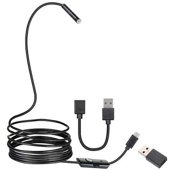Powermaster 3in1 Micro Usb+Type C+Pc 8 Mm Işıklı 5 Metre Endeskop Yılan Kamera - Resim 3