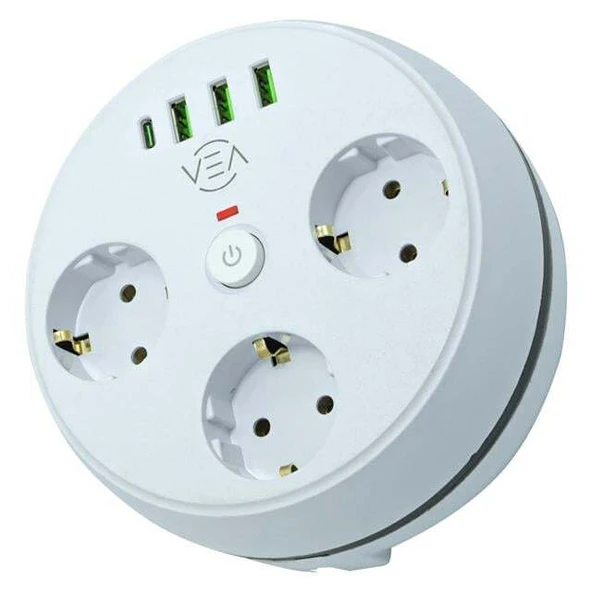 Vea VE-26583 3'LÜ 1.5 Metre Kablolu 3 USB / TYPE-C Girişli Akım Korumalı Grup Priz - 1