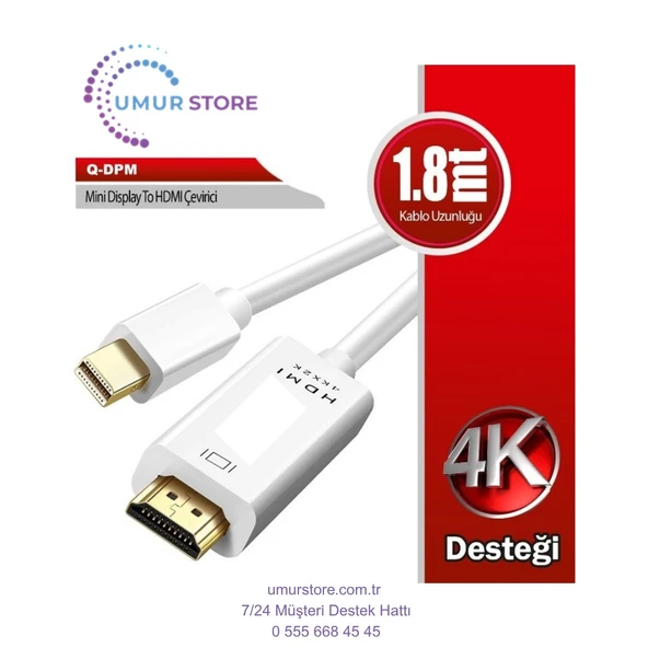 Q-Dpm Mini Displayport To HDMI 1.8mt Kablo - 2
