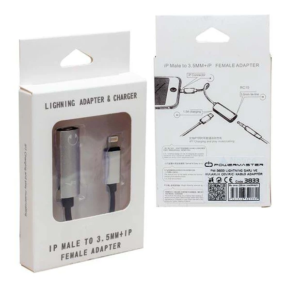 Powermaster PM-3833 Lightning Şarj Ve Kulaklık Çevirici Kablo Adaptör - 3