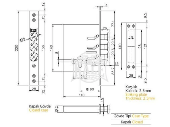 Kale 287D döner sürgülü plus çelik kapı emniyet kilidi mandallı german barelli - Resim 2