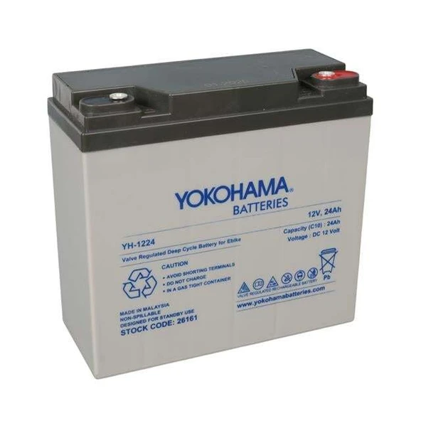 Yokohama YH-122.4 12 Volt - 24 Amper Elektrikli Bisiklet Aküsü (180x76x167 mm) ürün görseli 1