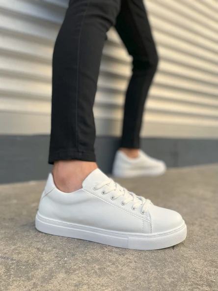 JY122 Mode Bağcıklı Cilt Erkek Günlük Sneaker Ayakkabı CBT - Beyaz - 1