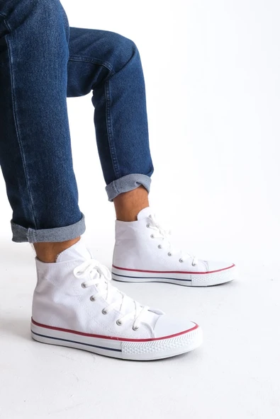 JY0423 AXE Bağcıklı Keten Kumaş Erkek Günlük Sneaker Ayakkabı KBT - Beyaz ürün görseli