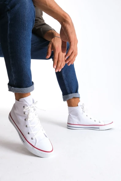 JY0423 AXE Bağcıklı Keten Kumaş Erkek Günlük Sneaker Ayakkabı KBT - Beyaz - Resim 2