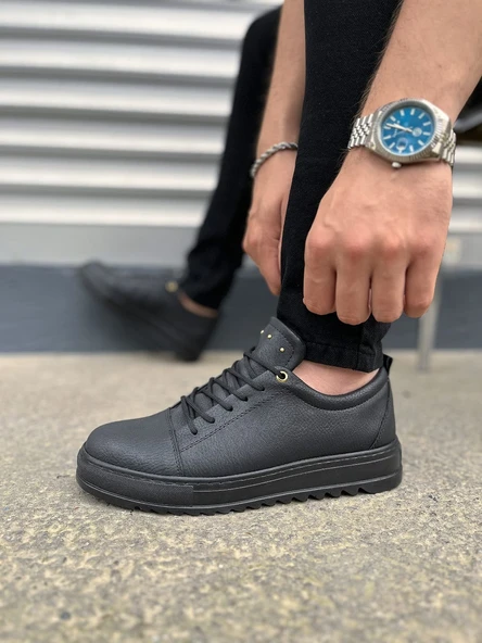 JY152 Cool Bağcıklı Cilt Erkek Günlük Spor Klasik Ayakkabı CST - Siyah - Resim 3