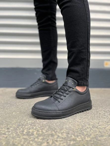 JY152 Cool Bağcıklı Cilt Erkek Günlük Spor Klasik Ayakkabı CST - Siyah - Resim 2