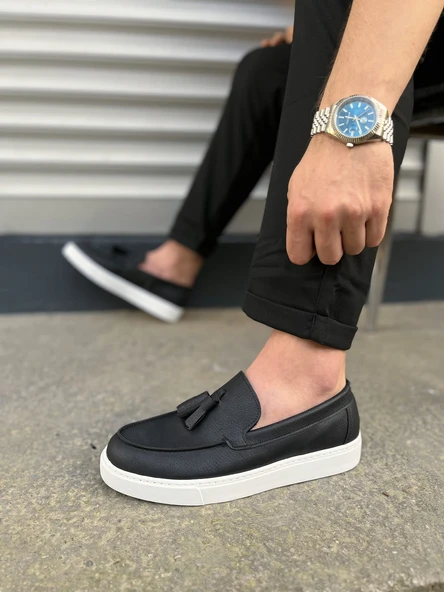 JY153 Bloom Bağcıksız Püsküllü Cilt Erkek Günlük Spor Klasik Ayakkabı CBT - Siyah - Resim 3