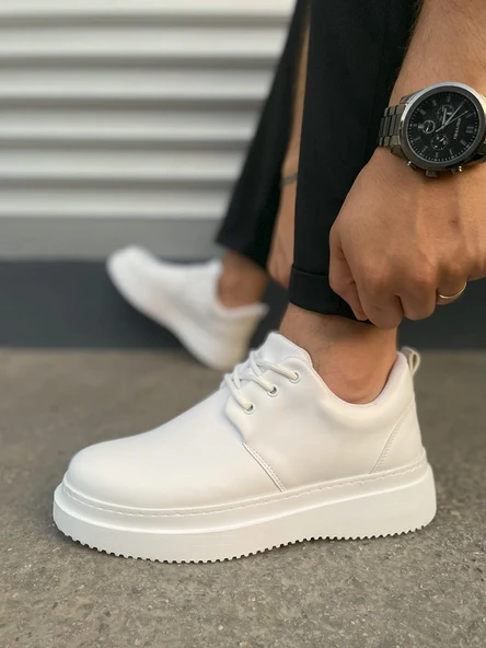 JY03 Luxor Bağcıklı Cilt Erkek Günlük Spor Klasik Ayakkabı CBT - Beyaz - 3