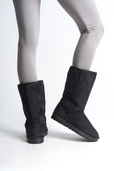 FREYA Bağcıksız Düz Taban İçi Kürklü Süet Kadın Bot  SST - Siyah - Resim 4