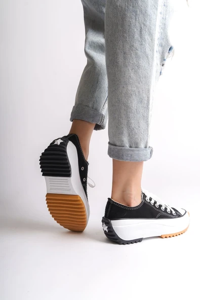 PARIS Bağcıklı Ortopedik Taban Kadın Sneaker Spor Ayakkabı  TBT - Siyah - Resim 3