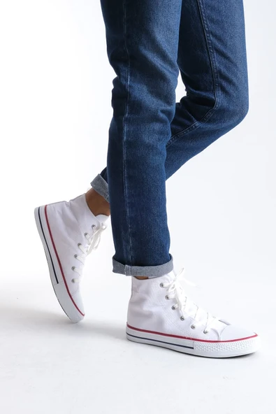 JY0423 AXE Bağcıklı Keten Kumaş Erkek Günlük Sneaker Ayakkabı KBT - Beyaz - Resim 3