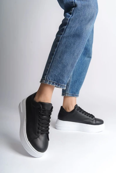 BIANA Bağcıklı Ortopedik Taban Kadın Sneaker Spor Ayakkabı  CBT - Siyah - 1