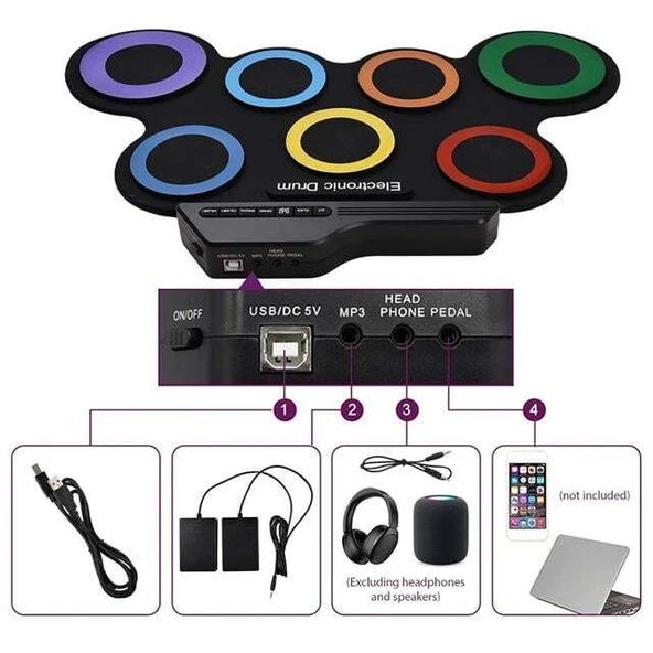 Magicvoice G3002R 7 Ped Gökkuşağı Renkli Elektronik Roll Up Davul Kiti - 2