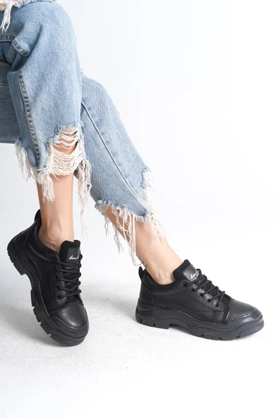 JANE Bağcıklı Ortopedik Taban Kadın Sneaker Spor Ayakkabı  CST - Siyah - 4